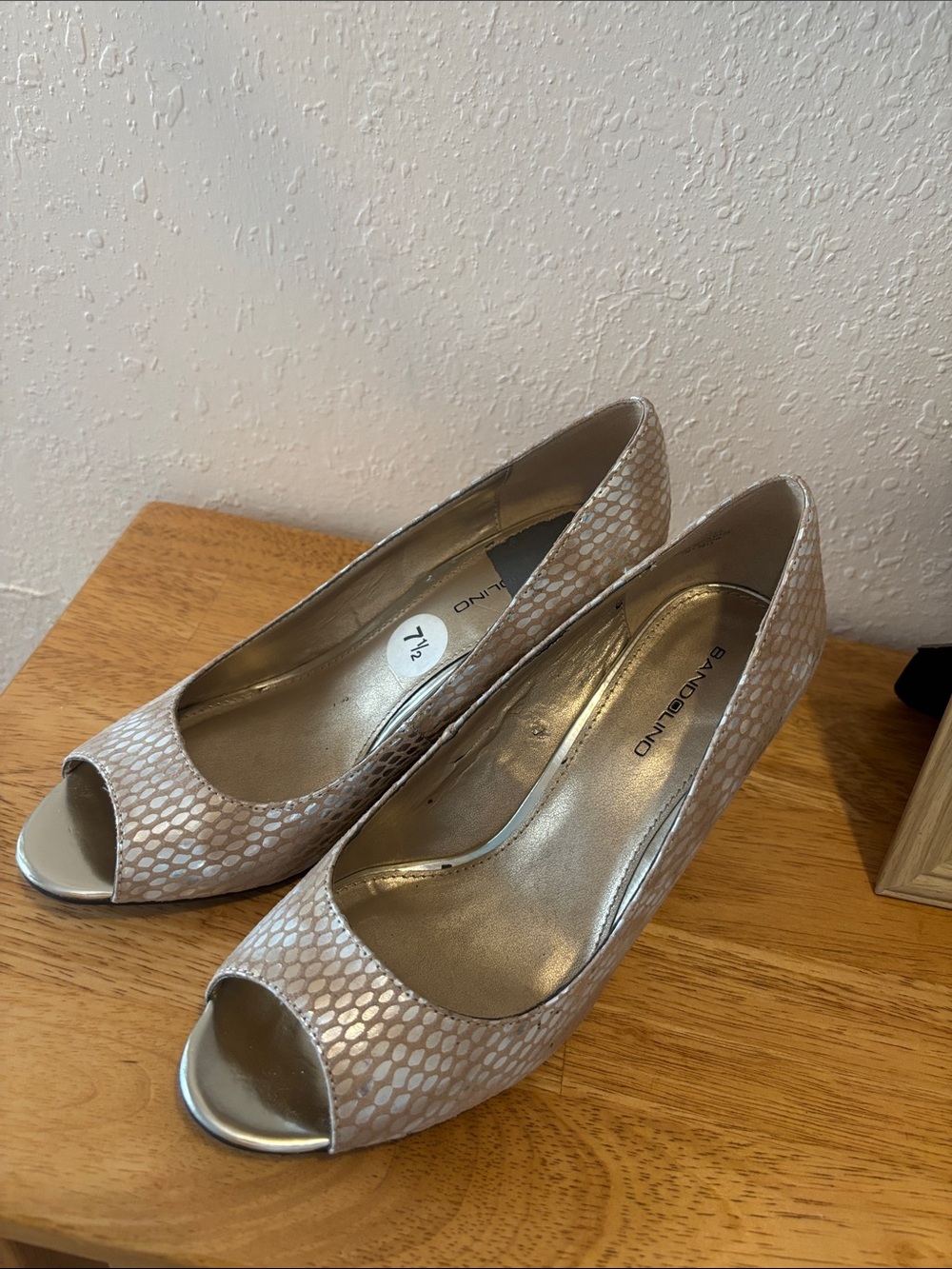 Bandolino Taupe Snakeskin Peep-Toe Wedges